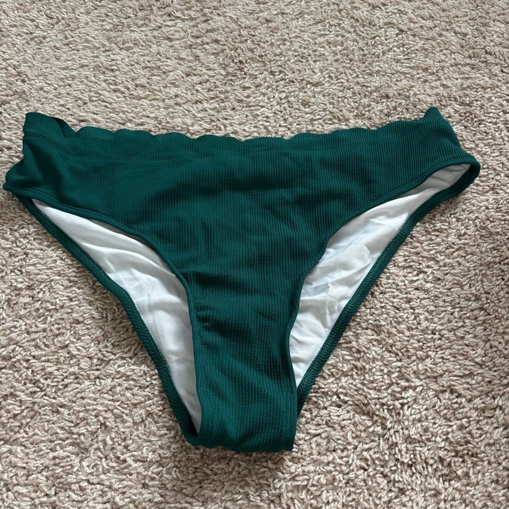 Zaful Dark Green Scalloped Swim Bikini Bottom XL